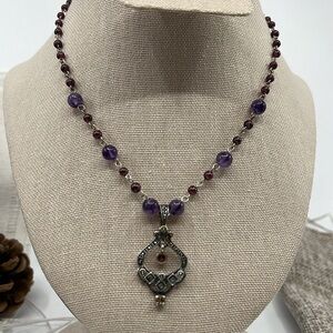 Vintage ✨ Sterling Silver Beaded Adjustable Necklace with Marcasite Pendant 💎